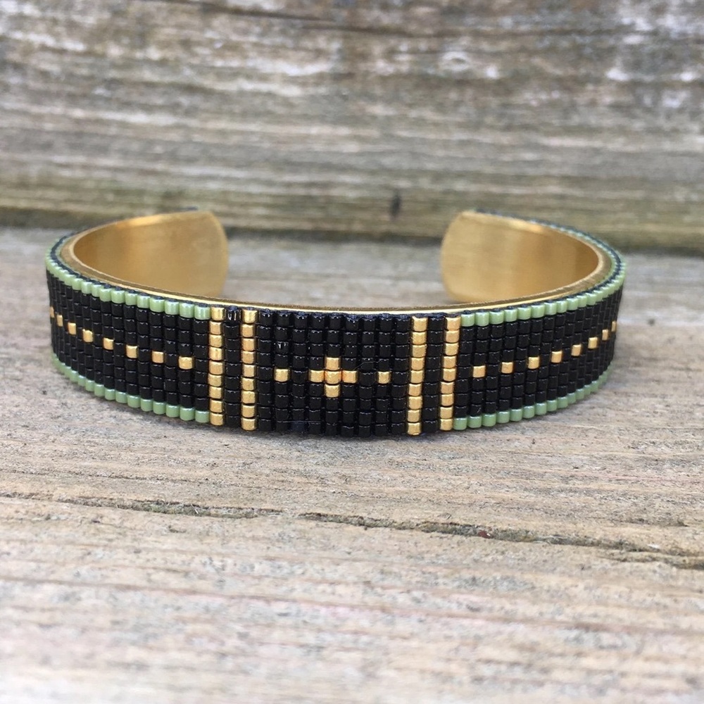 Loom Beaded Cuff Bracelet on Brass